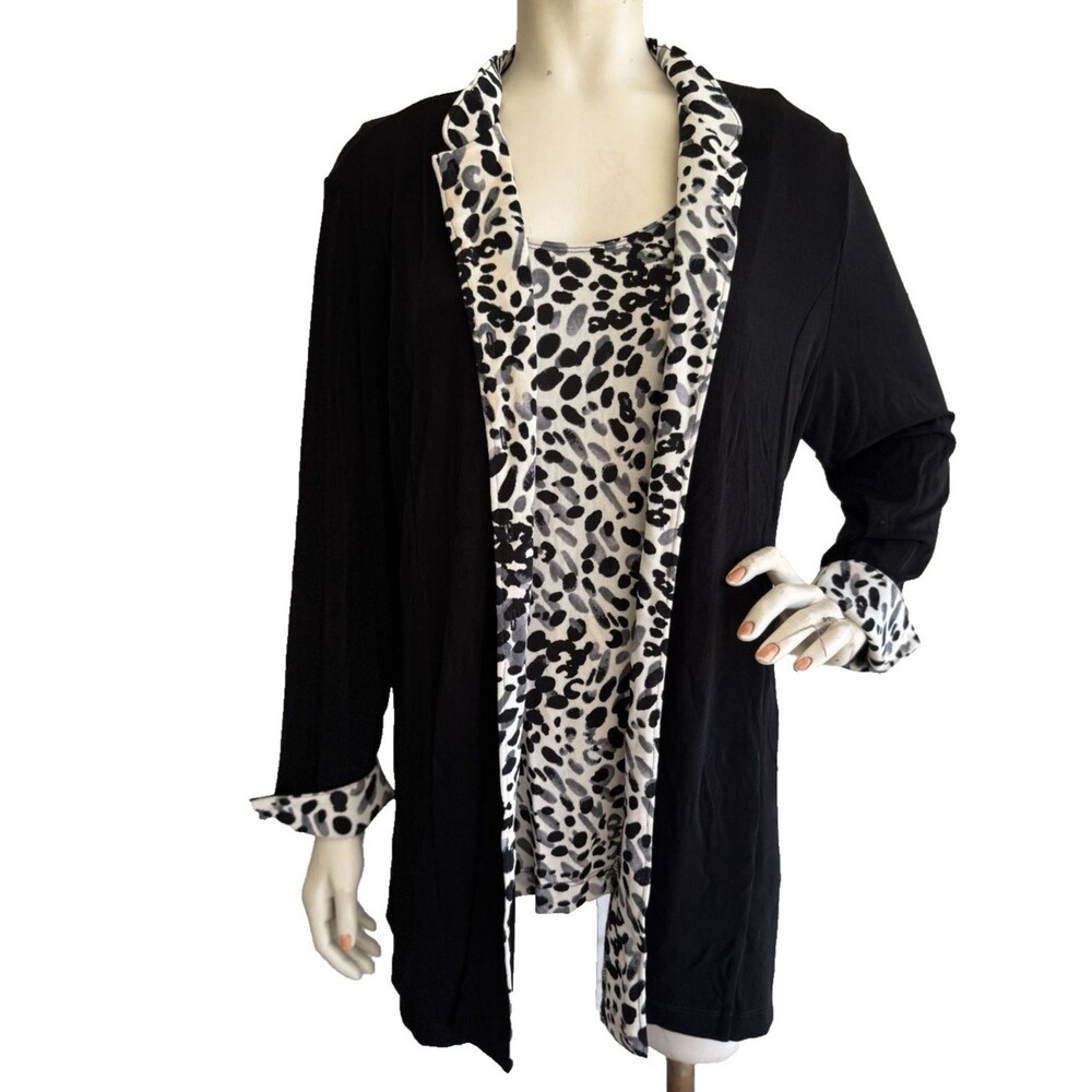 CHICO'S TRAVELERS Twinset Jacket Tank Top NWT Black Brown Animal Print XL Size 3